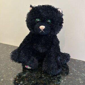 GANZ Webkinz Plush Black Cat Big Green Eyes Stuffed Animal Toy HM135 7”